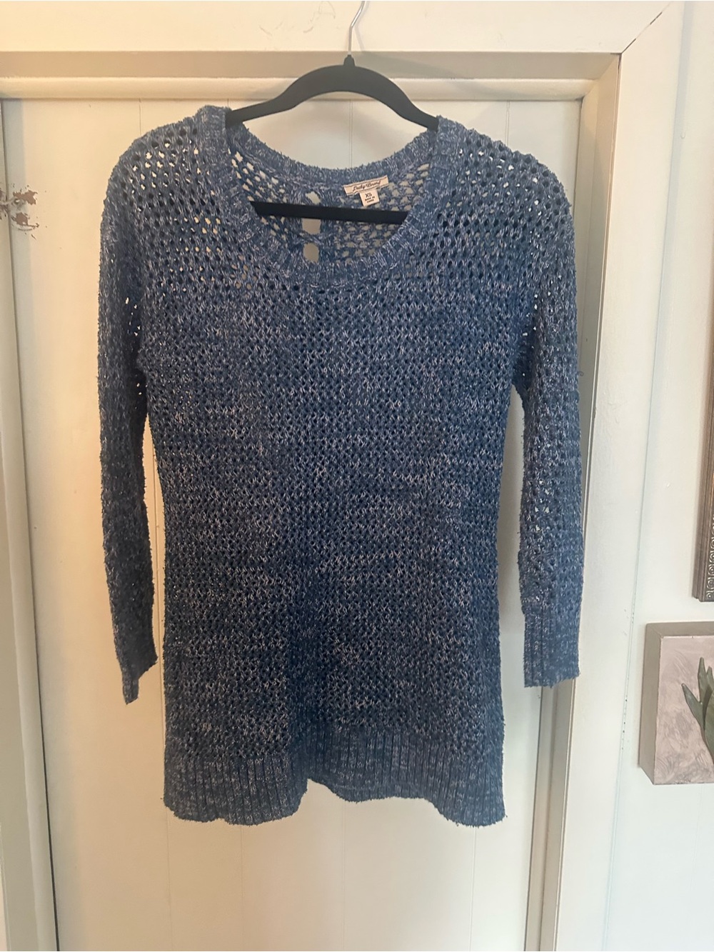 Lucky Brand Chunky Open-Knit Scoop Neck Sweater in Denim Blue